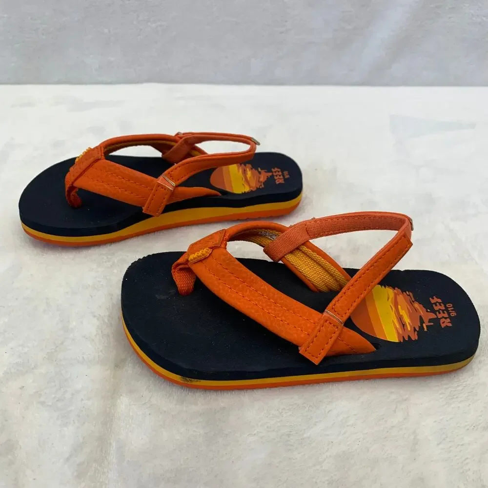 Reef Little Kids 9/10 Ahi Sunset Toddler Orange Blue Slingback Flip Flop Sandals